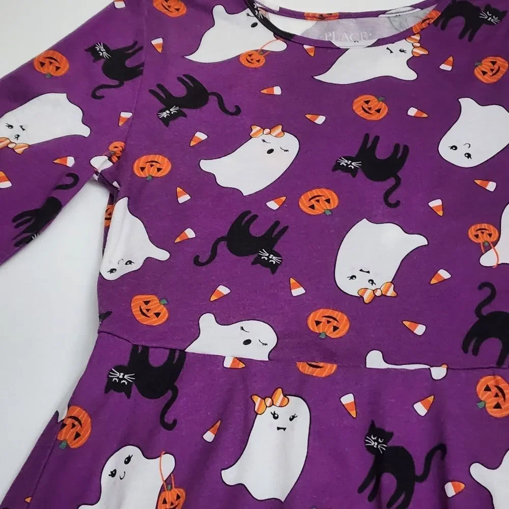 Girls Friendly Ghosts Pumpkins Purple Halloween Dress Size Large L 10/12